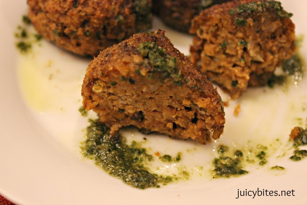 lentil meatball cut in half
