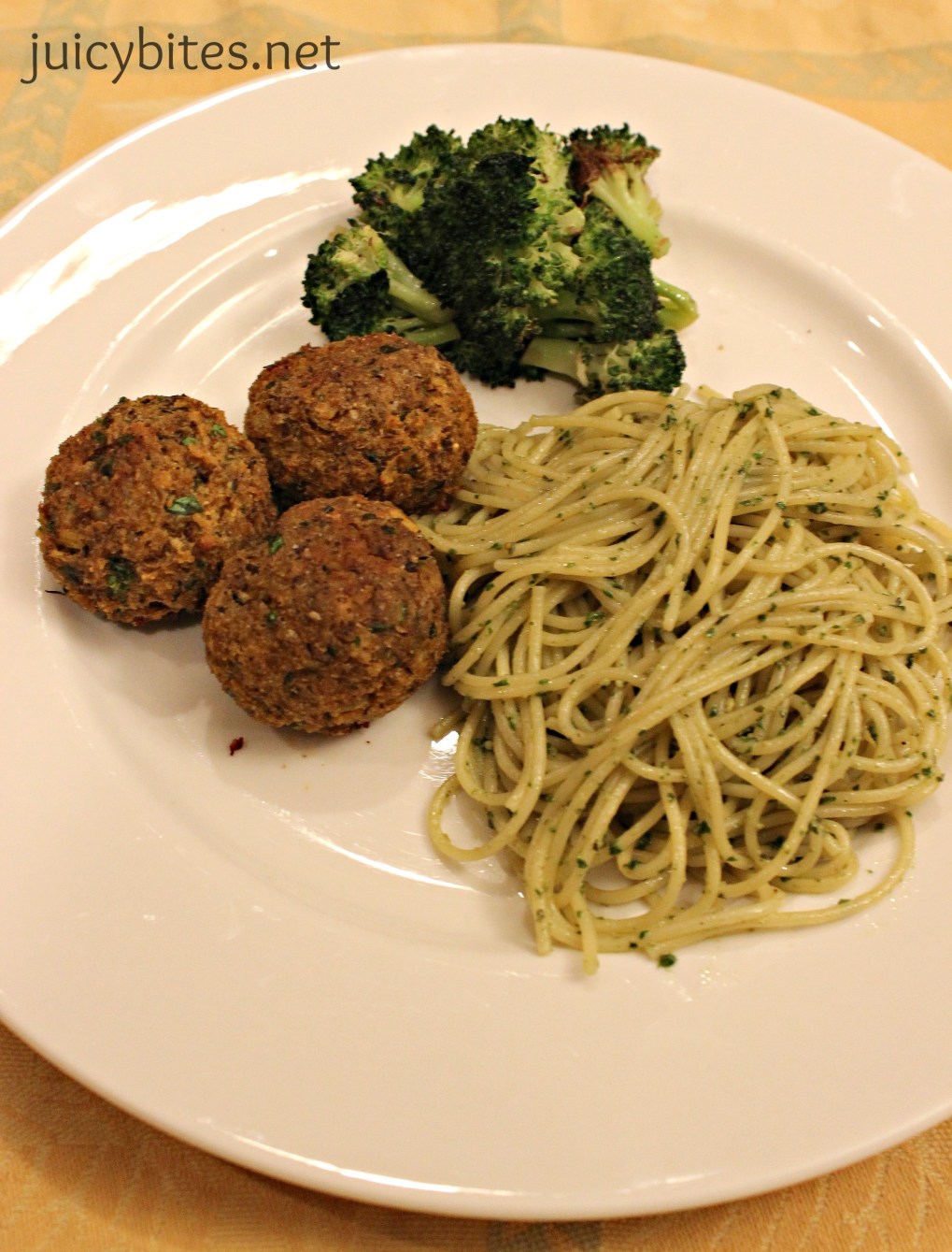 lentil meatballs with pasta and broccoli